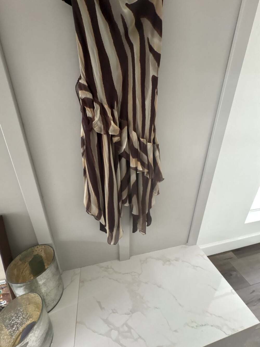 Ralph Lauren Ruffled Skirt Size 8 Brown Zebra Print Silk Midi - Picture 10 of 11